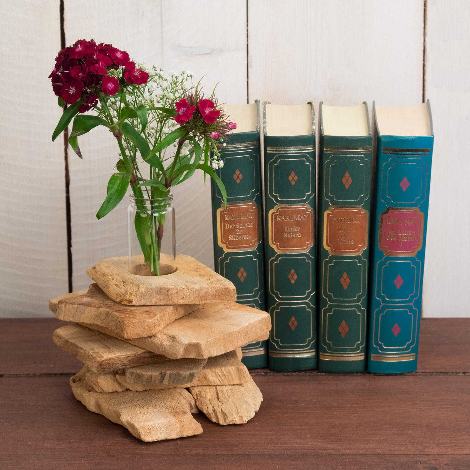 VASE Tiana 19x16 cm, Wurzelholz, mit Reagenzglas-Einsatz naturfarben - Naturfarben, Holz (16cm) - CREEDWOOD