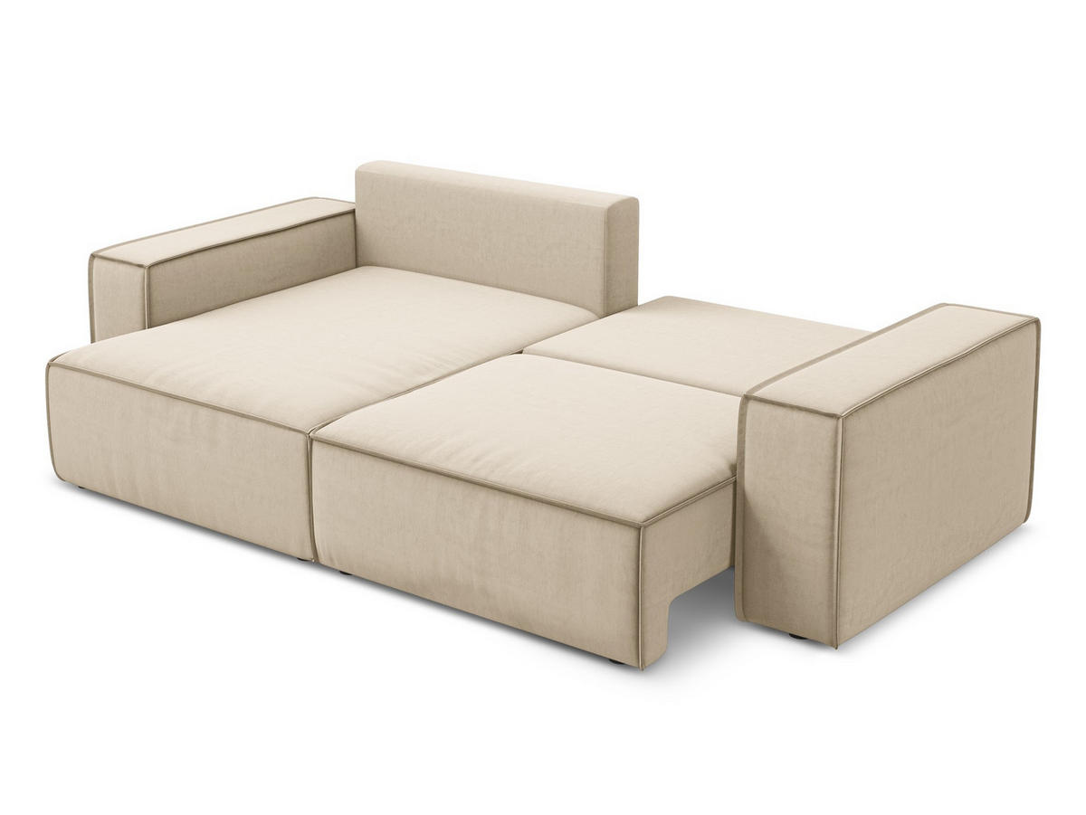 ECKSOFA mit Schlaffunktion Samt Stoff Beige - Beige/Creme, Kunststoff/Textil (148/257cm) - Makamii