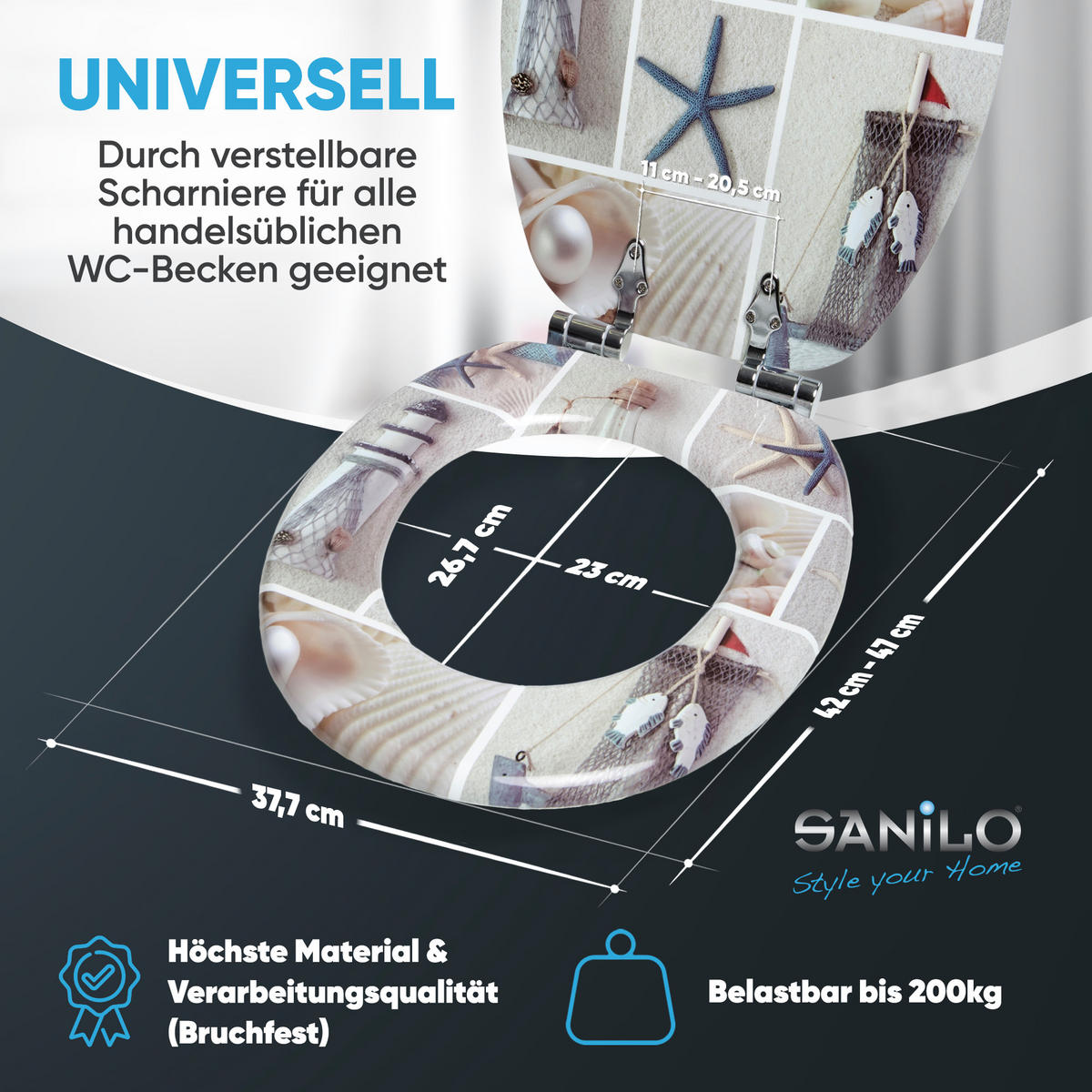 WC-SITZ mit Absenkautomatik Meeresbrise - Blau, Holzwerkstoff (38/6/47cm) - Sanilo