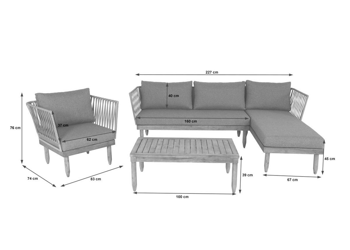 GARTEN-GARNITUR Braun, Grau - Braun/Grau, Holz - MCW