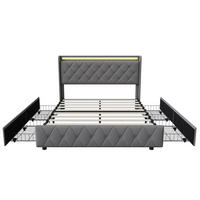 POLSTERBETT 140x200 cm mit 4 Schubladen & LED-Beleuchtung - USB-Anschlüsse - ohne Matratze - Grau - Grau, Textil (140/200cm) - DELFA