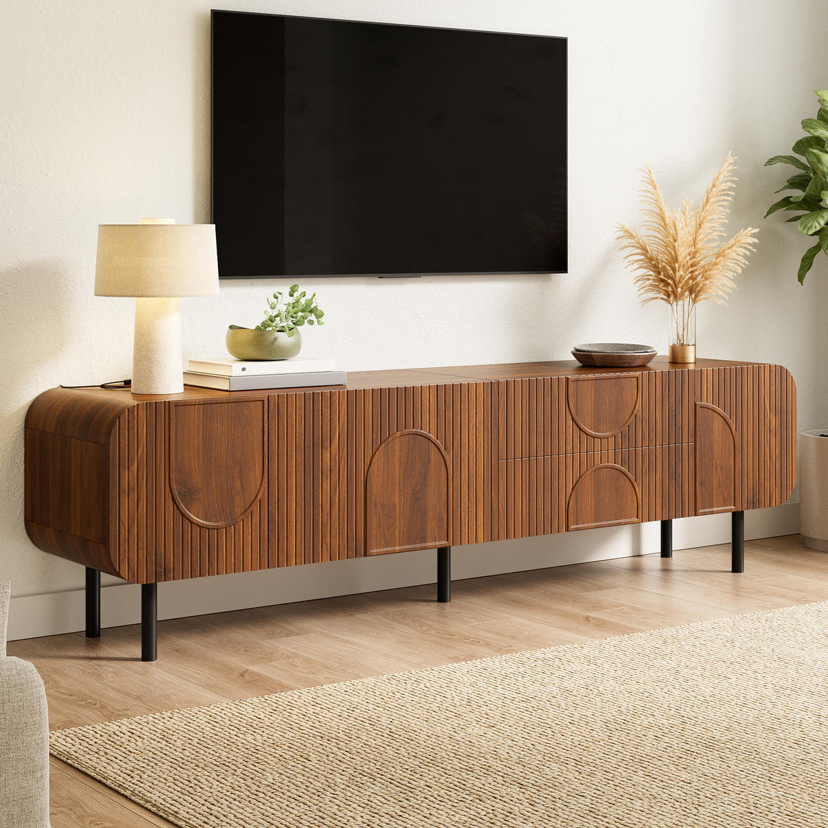 TV-SCHRANK 3 Türen 2 Schubladen - Walnussfarben, Holz (180/47.5/40cm)