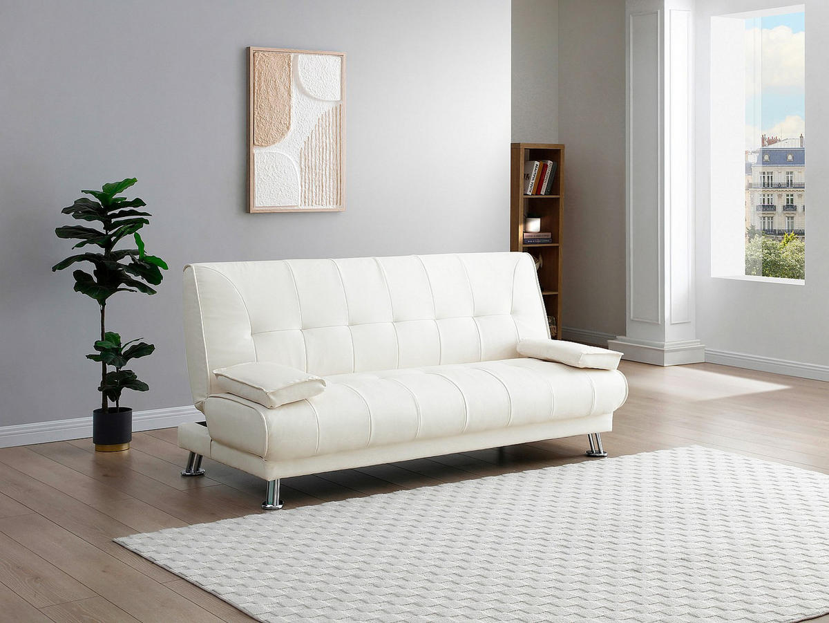 SCHLAFSOFA - 3 Personen - Kunstleder - Weiß - - Weiß, Leder (192/91/91cm) - Vente-Unique