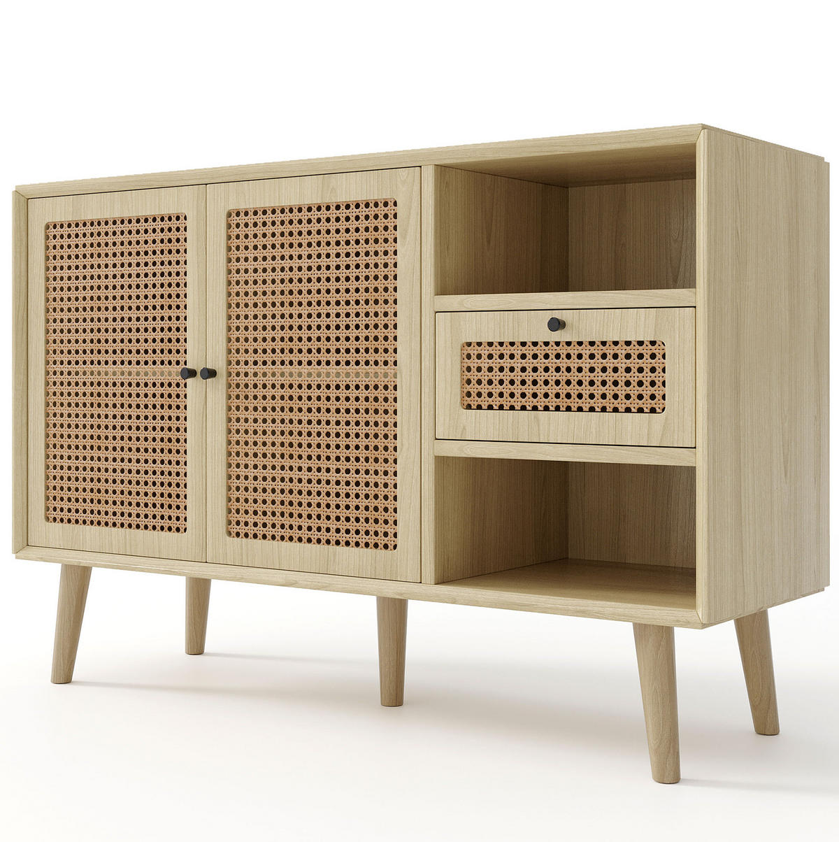 SIDEBOARD 120/40/80 cm Eiche aus MDF mit Rattangeflecht - Eichefarben, Holzwerkstoff (120/80/40cm) - OKWISH