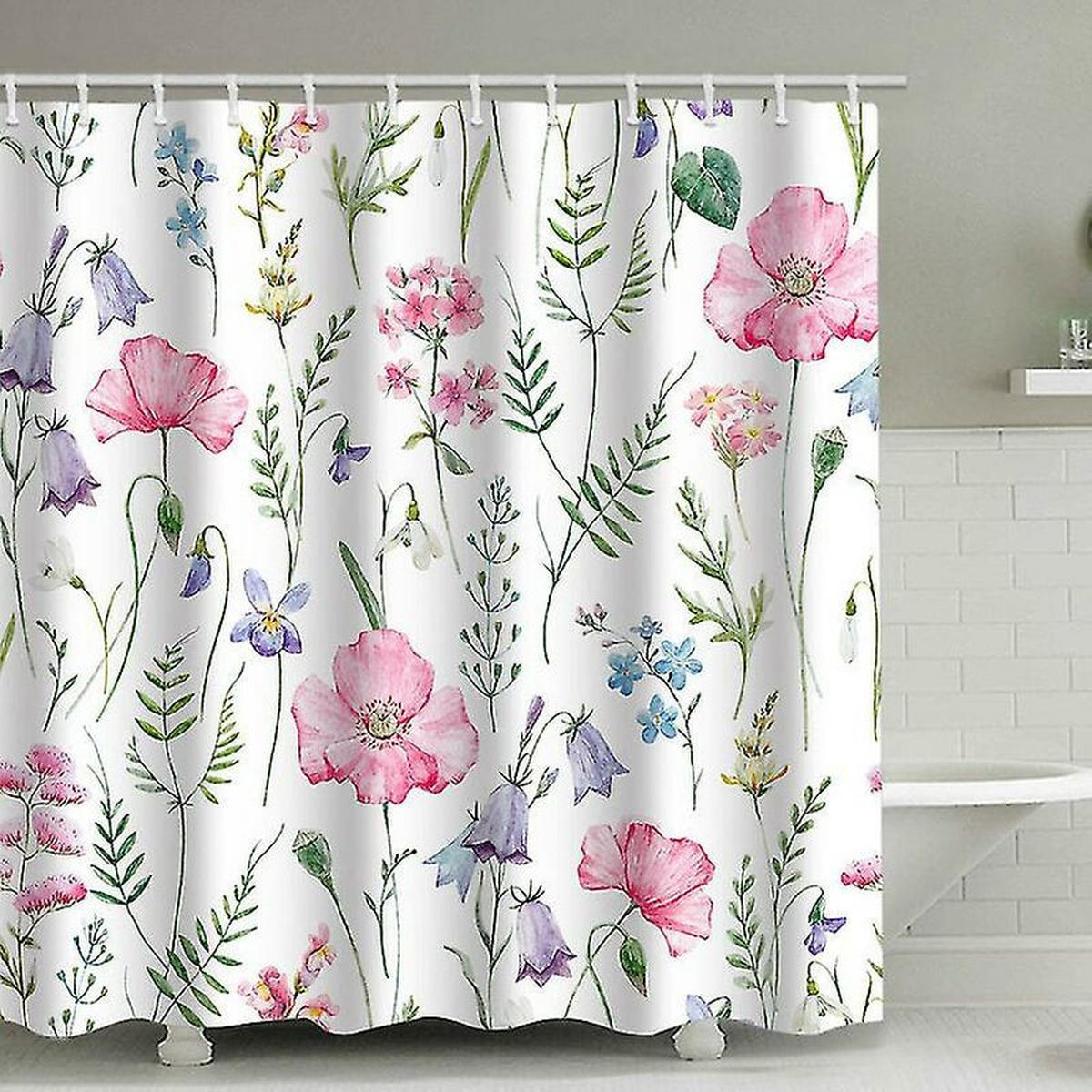 DUSCHVORHANG Aquarell Blume Pflanze Set Rosa Polyester bedruckt wasserdicht - Multicolor, Textil (180/90cm) - MCBOSON