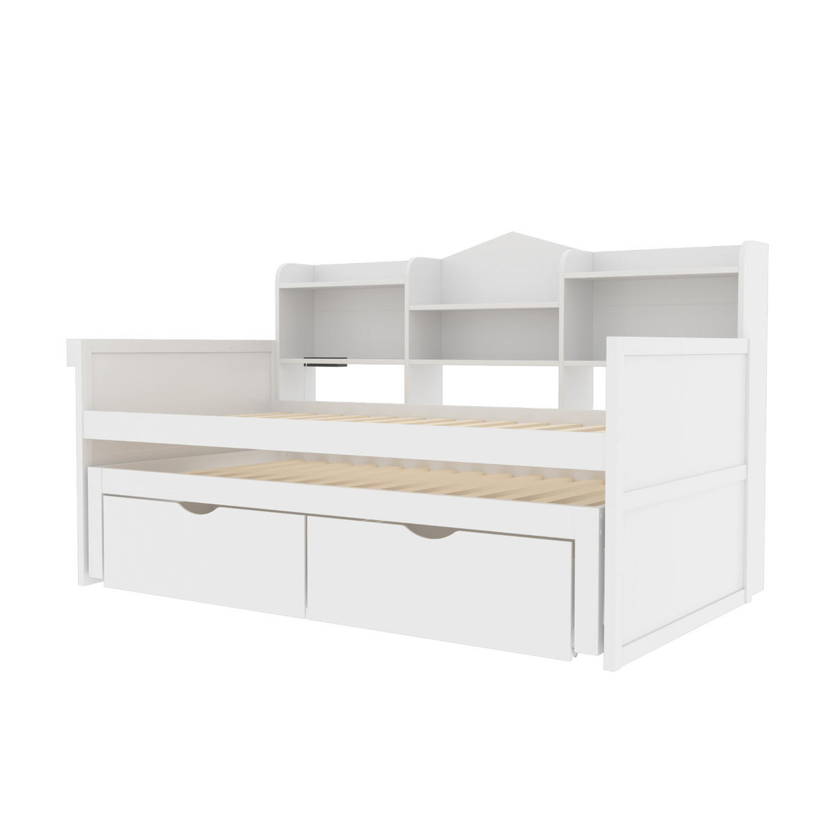 BETT 90/200 cm mit ausziehbarem Bett 90/190 cm und Schubladen in Weiß - Weiß, Holz (90/200cm) - OKWISH