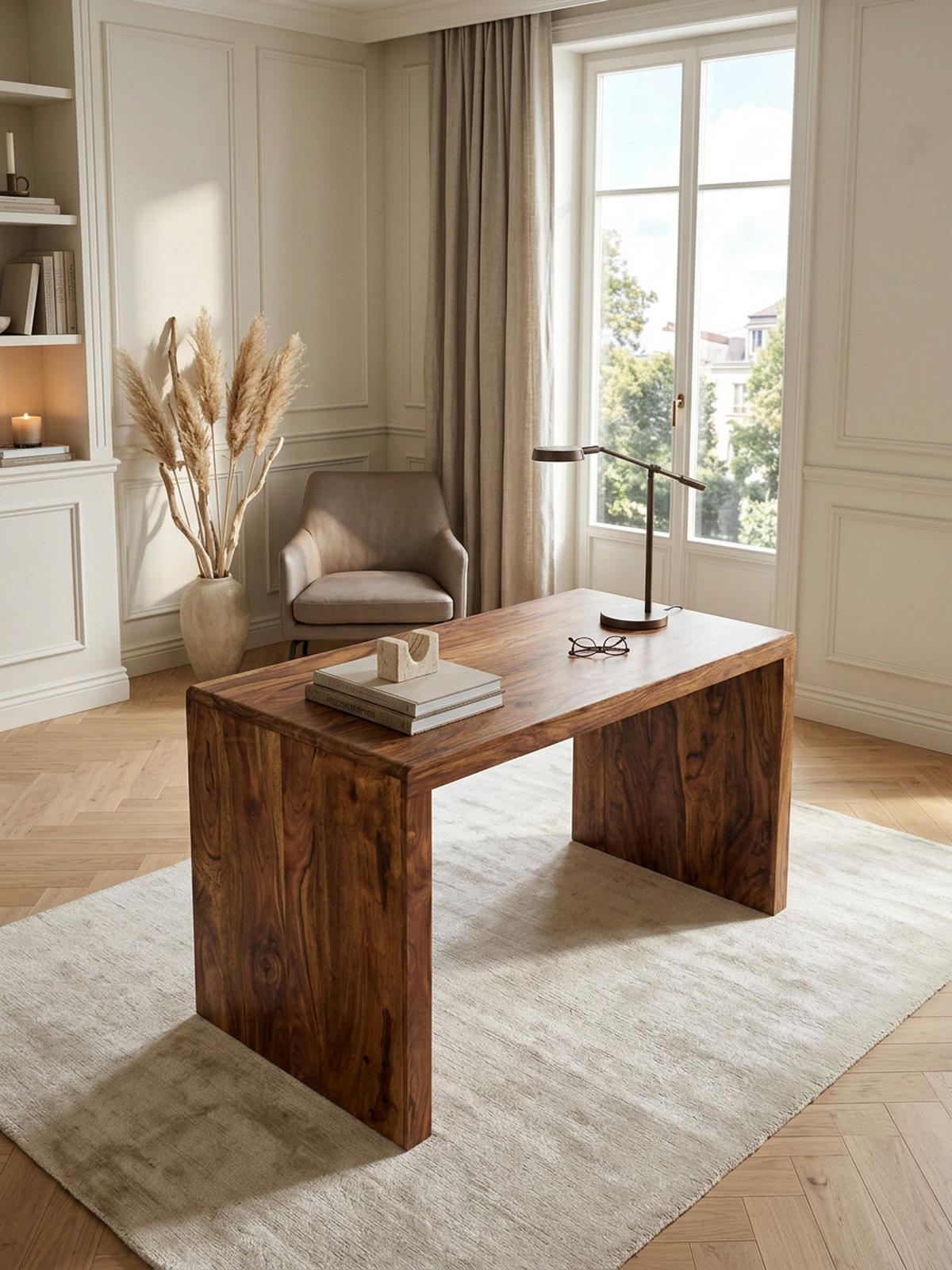 SCHREIBTISCH Massivholz Stauraum Abgerundete Ecken, Braun 120x60x76 cm - Braun, Holz (60/120/76cm) - KADIMA DESIGN