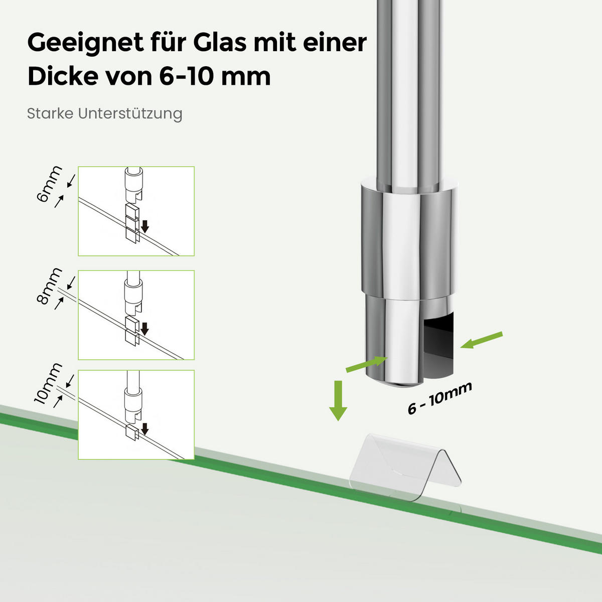 STABILISIERUNGSSTANGE 50 cm für Duschwand aus Edelstahl verchromt 6–10 mm mit 360°-Gelenk - Chromfarben, Metall (1.9/50cm) - S'AFIELINA