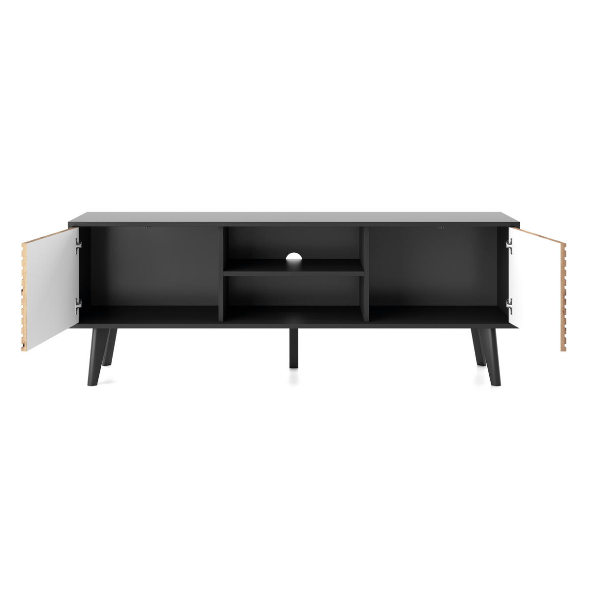 WOHNWAND Saskatoon 2, 2-er Set, Front MDF 18 mm Eiche Handwerker Schwarz - Schwarz, Glas/Holz (258/125/39cm) - Komodee