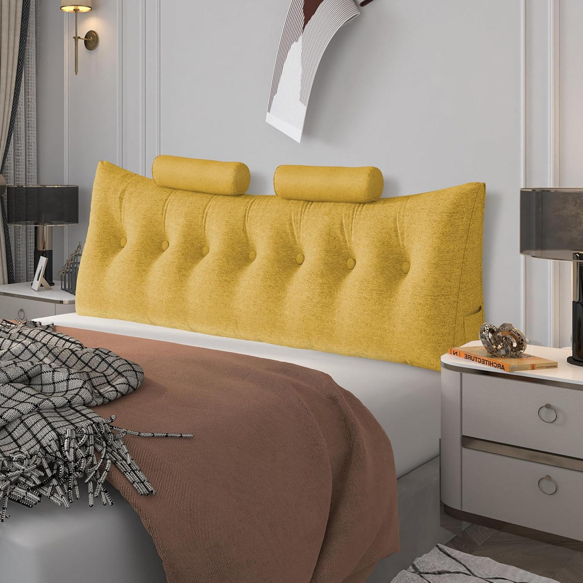 KEILKISSEN mit einem runden Kissen 3er-Set Leinen gelb 160cm - Gelb, Textil (20/160cm) - Vercart