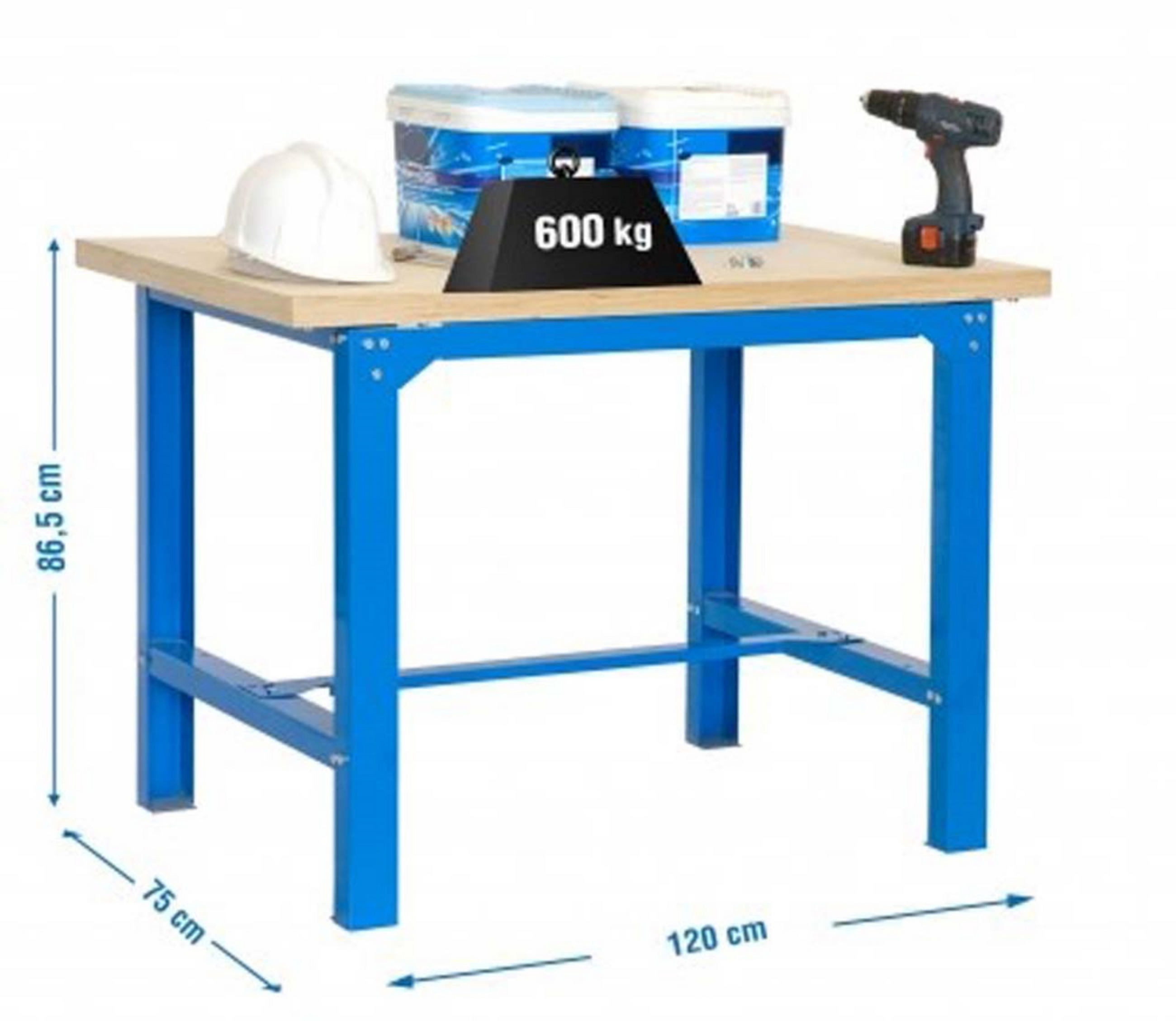 WERKBANK BUFFALO WOOD | HxBxT 87x120x75cm | Traglast 600kg | Blau - Blau, Metall (120/87/75cm) - PROREGAL