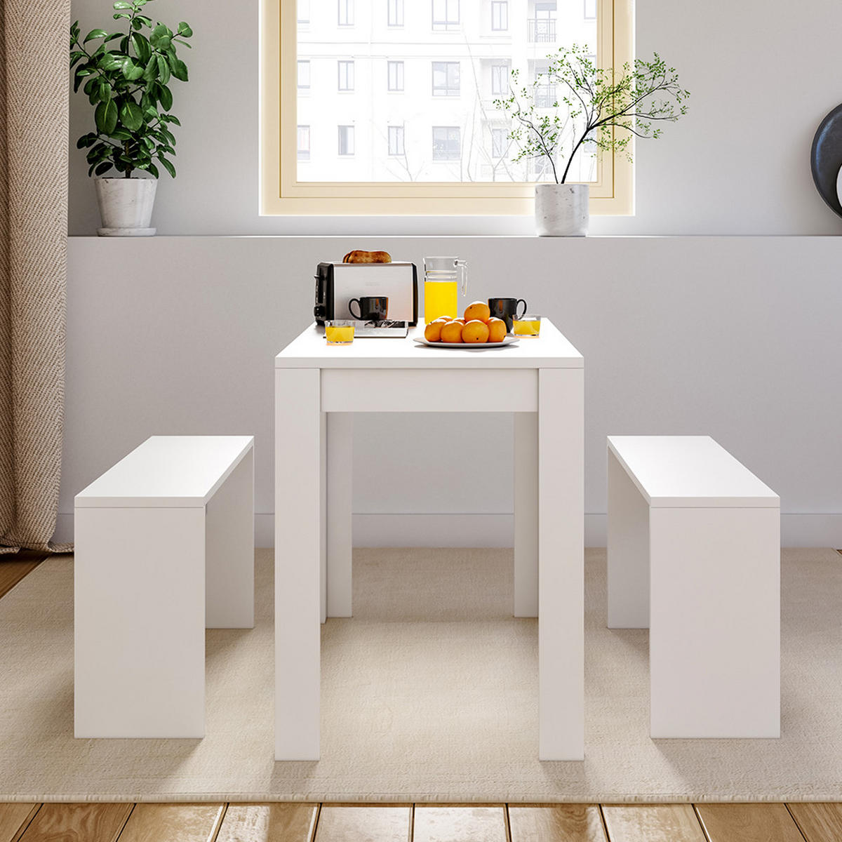 ESSGRUPPE 3-TLG. Platzsparend Spanplatte Weiß - Weiß, Holzwerkstoff (110/72/55cm) - Livingandhome
