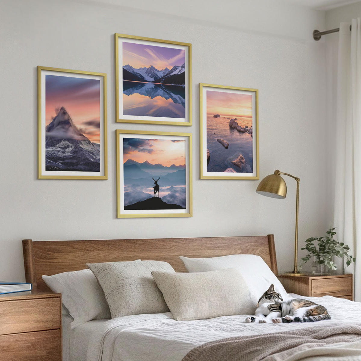 WANDBILDER 4er Set - 50x50 cm & 40x60 cm Goldrahmen - Landschaften Berge Seen jelen - Goldfarben, Kunststoff (50/50cm) - ArtPrintCave