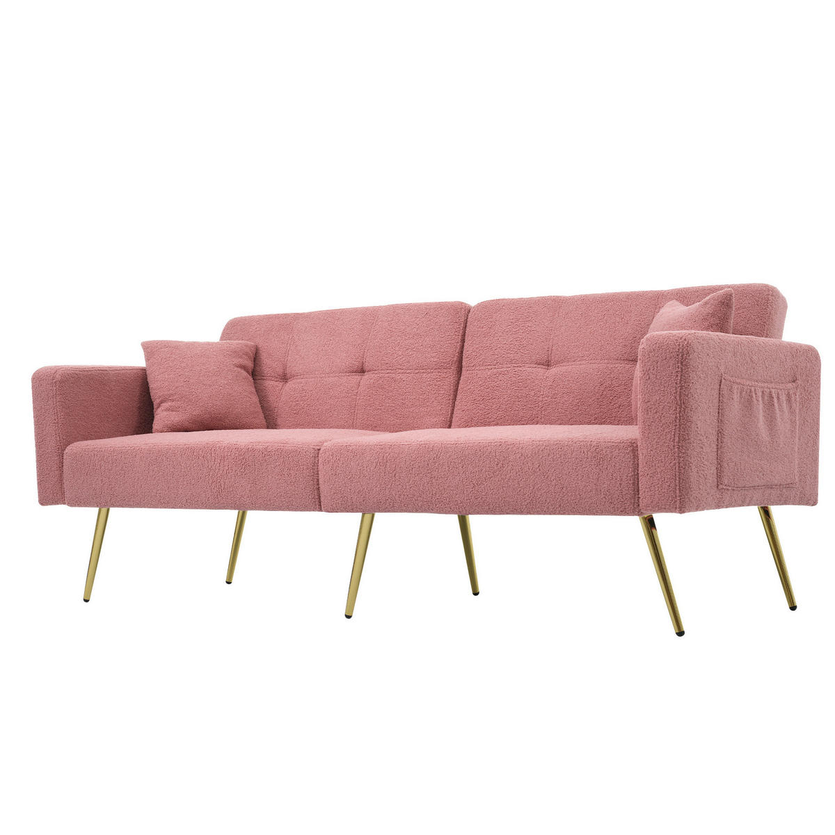 SCHLAFSOFA aus Lammwollstoff 175x64x72 cm Rosa mit verstellbarer Rückenlehne, Bettfunktion und Seitentaschen - Rosa, Kunststoff (64/72/175cm) - Modfu