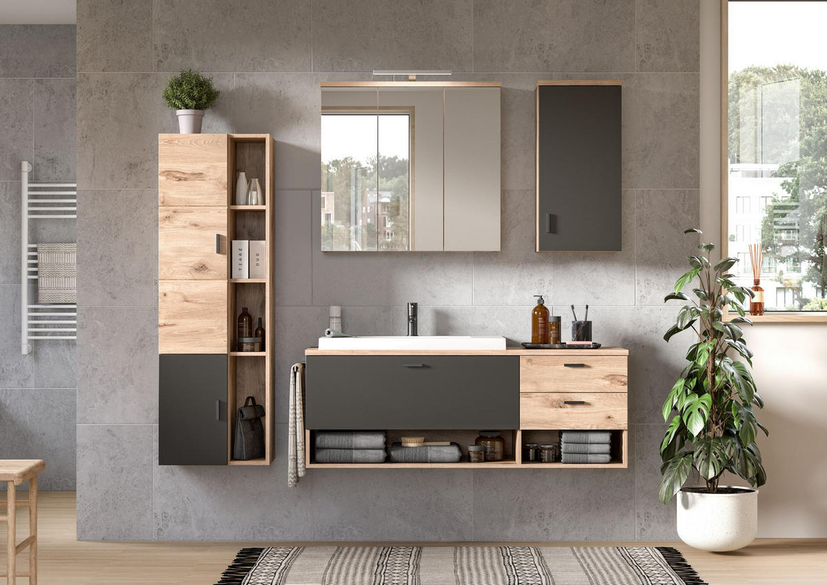 SPIEGELSCHRANK GRADO (B/H/T: ca. 75/80/20 cm) in Nox Oak Nachbildung/Spiegelfront - Eichefarben, Holzwerkstoff (75/80/20cm)