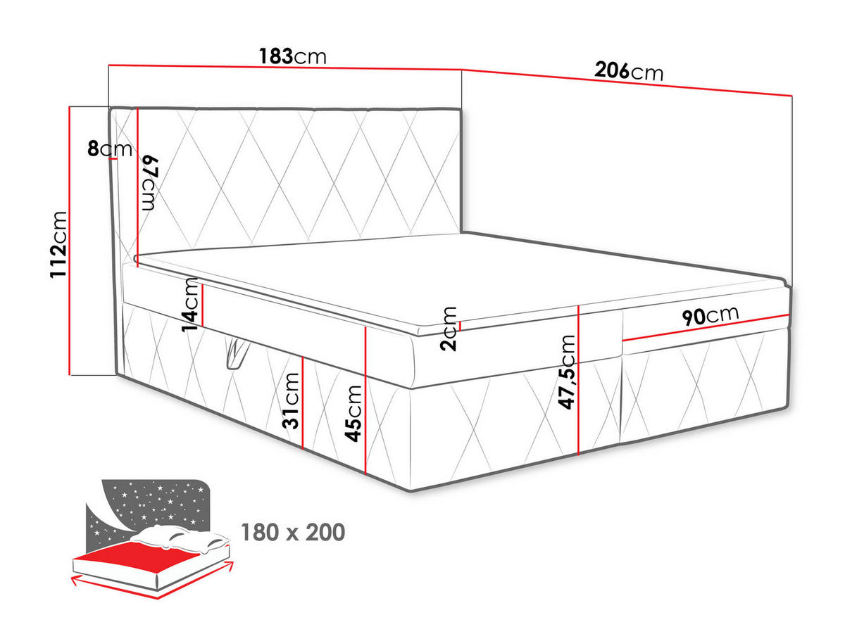 BOXBETT Simoti - Beige, Holzwerkstoff (180/200cm) - MIRJAN24