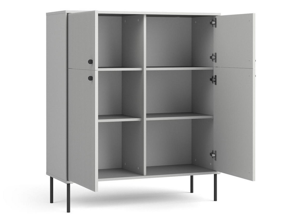 SIDEBOARD Irelis 4T Grau 105,4/122,4/41 cm – mit geriffelten Fronten, mit schwarzen Beinen - Schwarz/Grau, Holzwerkstoff/Metall (105.4/122.4/41cm) - AX Living