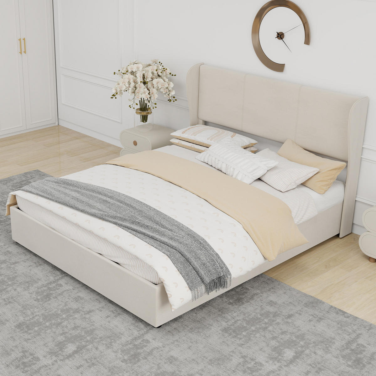 POLSTERBETT 160/200 cm in Beige Stoff - Beige, Holzwerkstoff/Textil (160/200cm) - WISHDOR