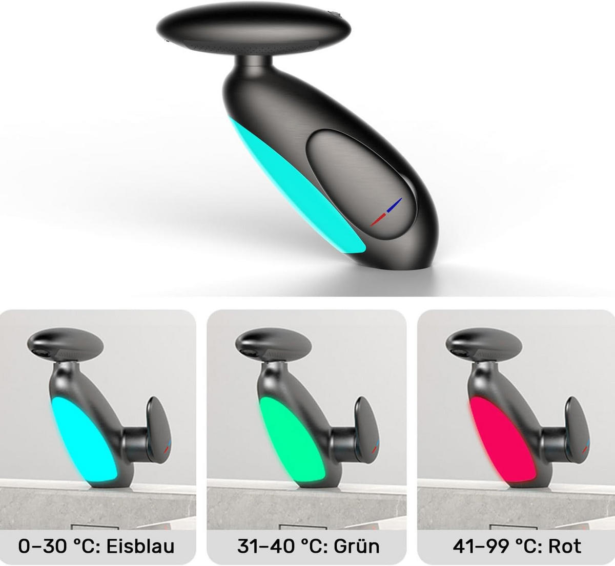 WASCHTISCHARMATUR – Grau – Mit Ambiente-Beleuchtung - Grau, Metall (36/13.5/24.5cm)