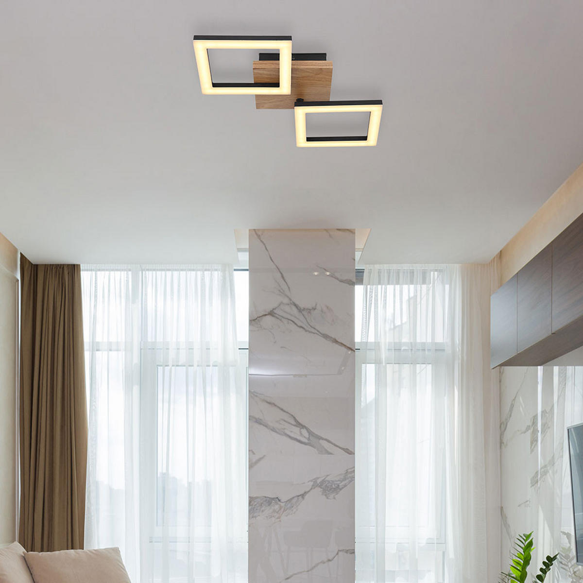 LED DECKENLEUCHTE KERRY Braun Holzoptik - Braun, Holz (46/22.5/7cm) - Globo Lighting