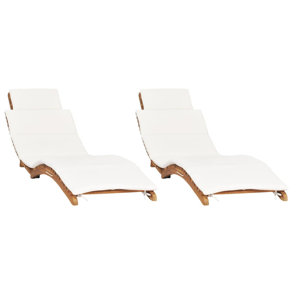SONNENLIEGEN 2 Stk. mit Auflagen Massivholz Teak - Weiß, Holz (50/55/175cm) - furnicato