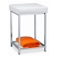 HOCKER Weiß Chrom Kunstleder gepolstert mit Ablage - Multicolor, Kunststoff/Metall (33/47/33cm) - Relaxdays