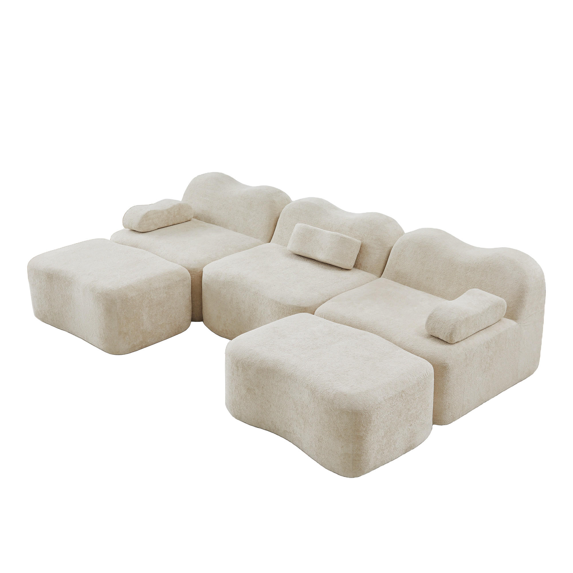 WOHNLANDSCHAFT DE-34348 3-Sitzer mit 2 Ottomans Beige - Beige, Textil (167/70/288cm) - ComfortXL