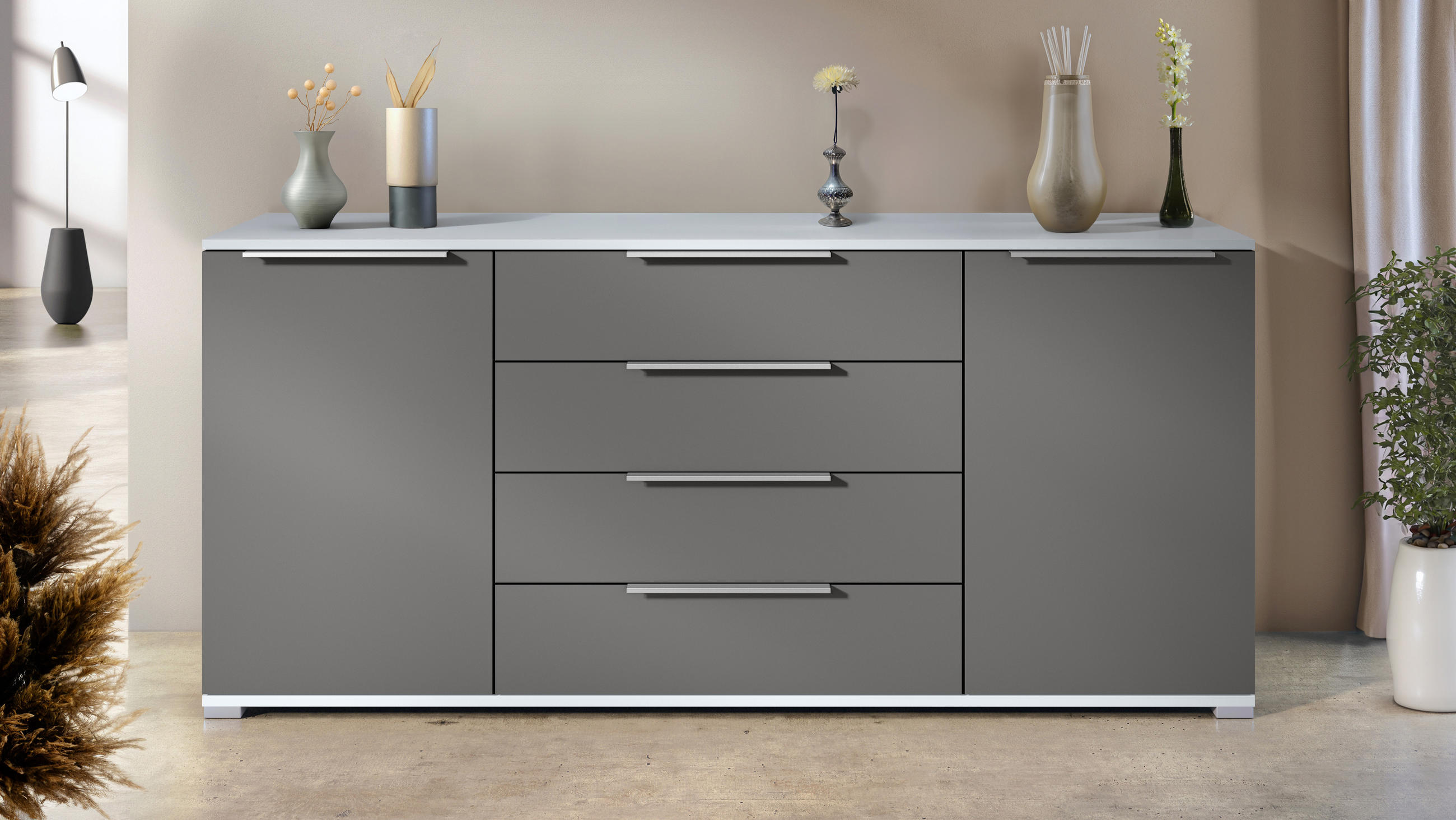 SIDEBOARD Linio Anthrazit matt - Anthrazit, Holzwerkstoff (166.5/75.5/35cm) - Vladon