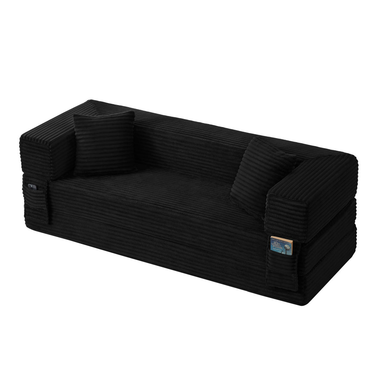 SOFA umwandelbar zum Bett Cord Schwarz - Schwarz, Kunststoff (76/60/200cm) - Meubliv