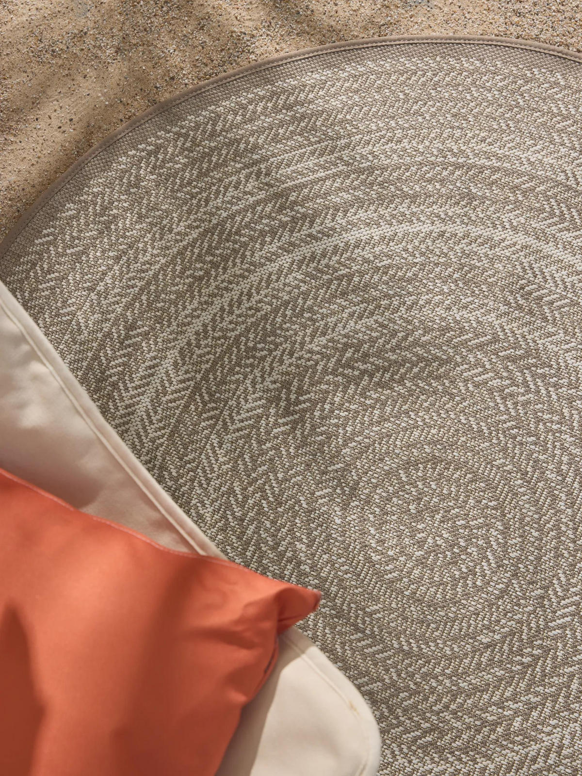 OUTDOORTEPPICH rund Metro Cream/Taupe ø 120 cm rund - Creme, Textil (120/120cm) - benuta Nest