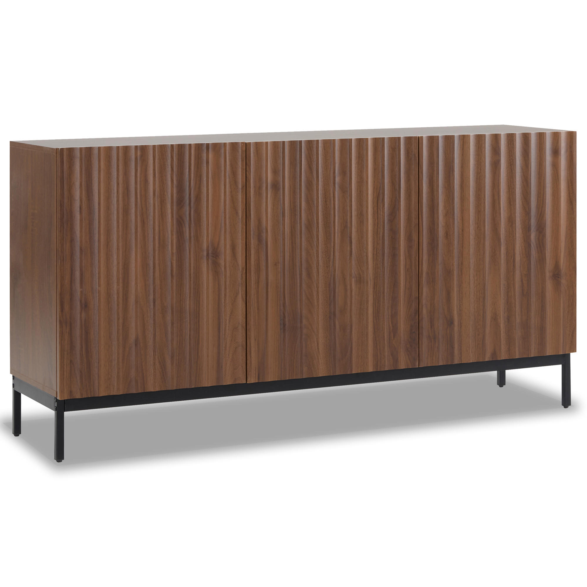 SIDEBOARD mit 2 verstellbaren Regalen und Wellen-Tür-Design - Braun, Holzwerkstoff/Metall (150/80/40cm) - Urban Meuble