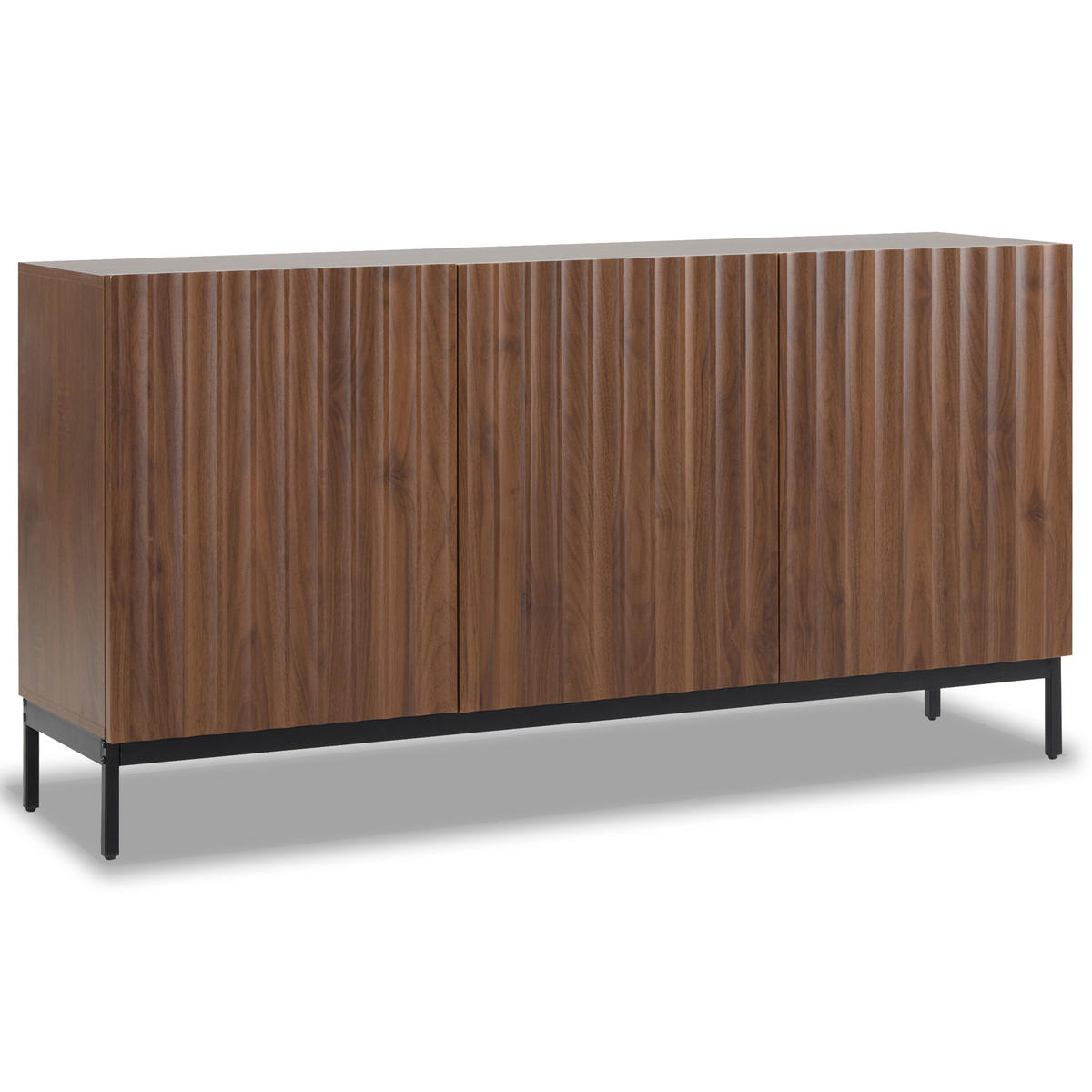 SIDEBOARD mit 2 verstellbaren Regalen und Wellen-Tür-Design - Braun, Holzwerkstoff/Metall (150/80/40cm) - Urban Meuble