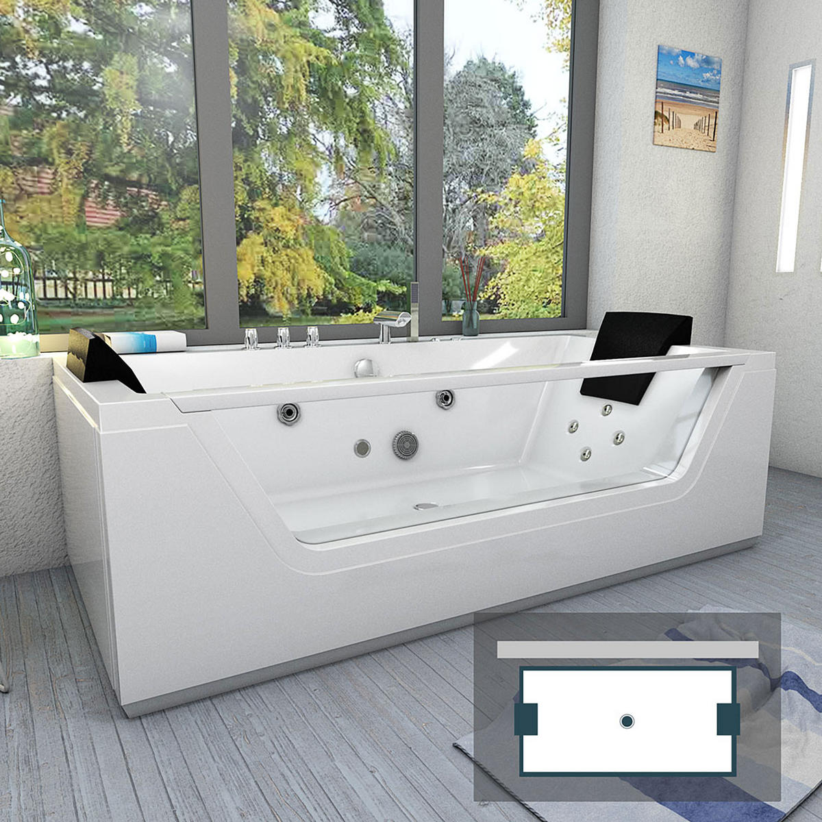 WHIRLPOOL Pool Badewanne Wanne W83-B 180x90 - Weiß, Glas/Kunststoff (90/55/180cm) - AcquaVapore by Sandra Jentho