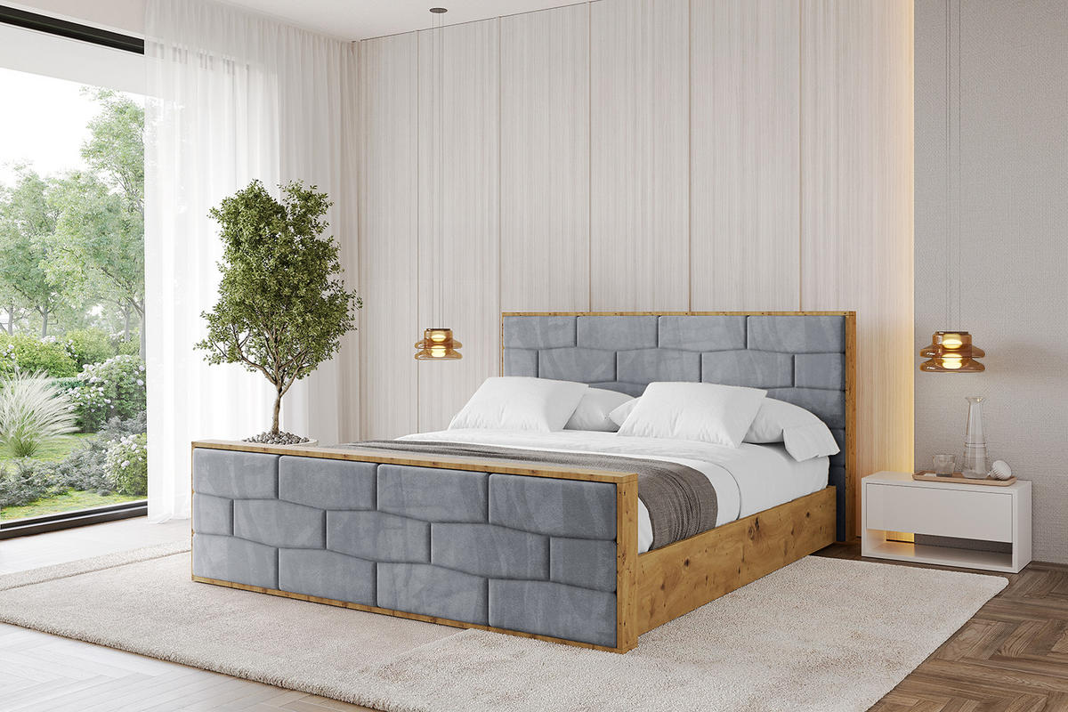 POLSTERBETT mit Bettkasten, Fußteil und Lattenrost, Boxbett mit Matratze H3/H4 - ENZO8-Z 120x200 Grau - Grau, Holzwerkstoff/Textil (120/200cm) - ALTDECOR