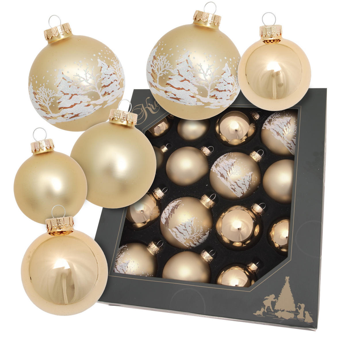CHRISTBAUMKUGELN Winterwald Goldfarbig 8cm (Glas / 16 Stk.) - Goldfarben, Glas (6/8/5cm) - Krebs Glas Lauscha