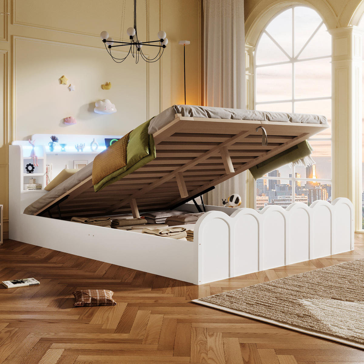 POLSTERBETT 140/200 cm in Weiß mit Bettkasten, LED, USB und Type-C - Weiß, Holzwerkstoff/Textil (140/200cm) - STILVORA