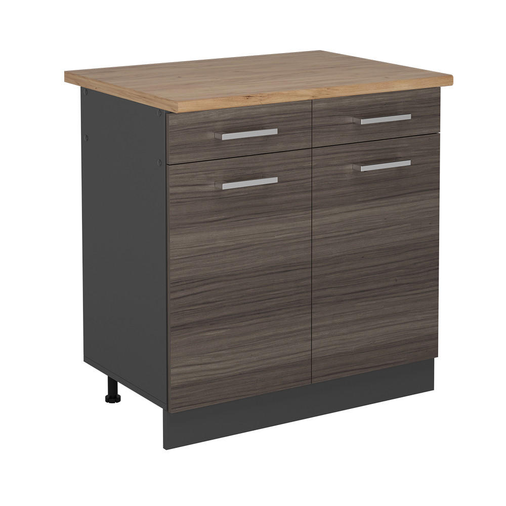 KÜCHENUNTERSCHRANK R-Line Edelgrau 80 cm , AP Eiche - Anthrazit/Braun, Holzwerkstoff (80/81.6/60cm) - Vicco