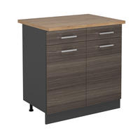 KÜCHENUNTERSCHRANK R-Line Edelgrau 80 cm , AP Eiche - Anthrazit/Braun, Holzwerkstoff (80/81.6/60cm) - Vicco