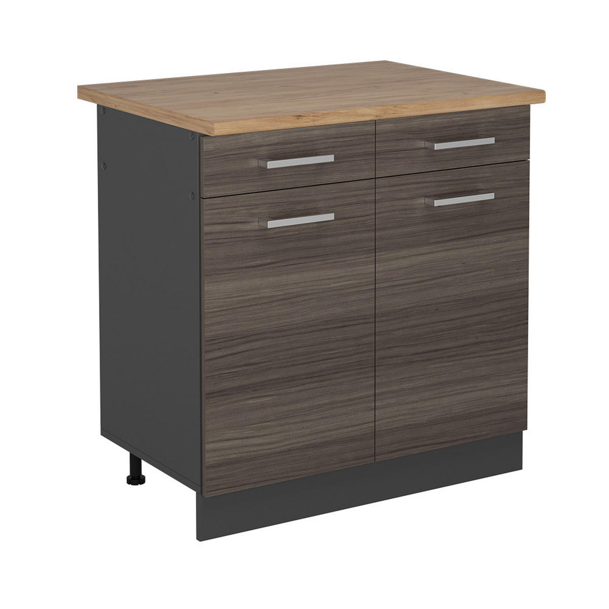KÜCHENUNTERSCHRANK R-Line Edelgrau 80 cm , AP Eiche - Anthrazit/Braun, Holzwerkstoff (80/81.6/60cm) - Vicco
