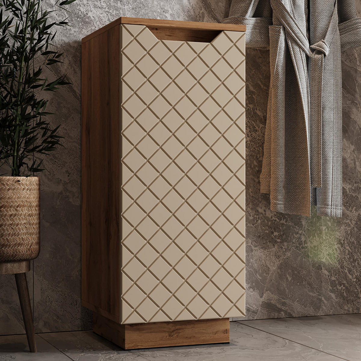 MIDISCHRANK Lotta Eiche/Kaschmir mit Kachelstruktur 33.4 x 81.9 cm - Kaschmir/Eichefarben, Holzwerkstoff (33.4/81.9/35cm) - Vicco