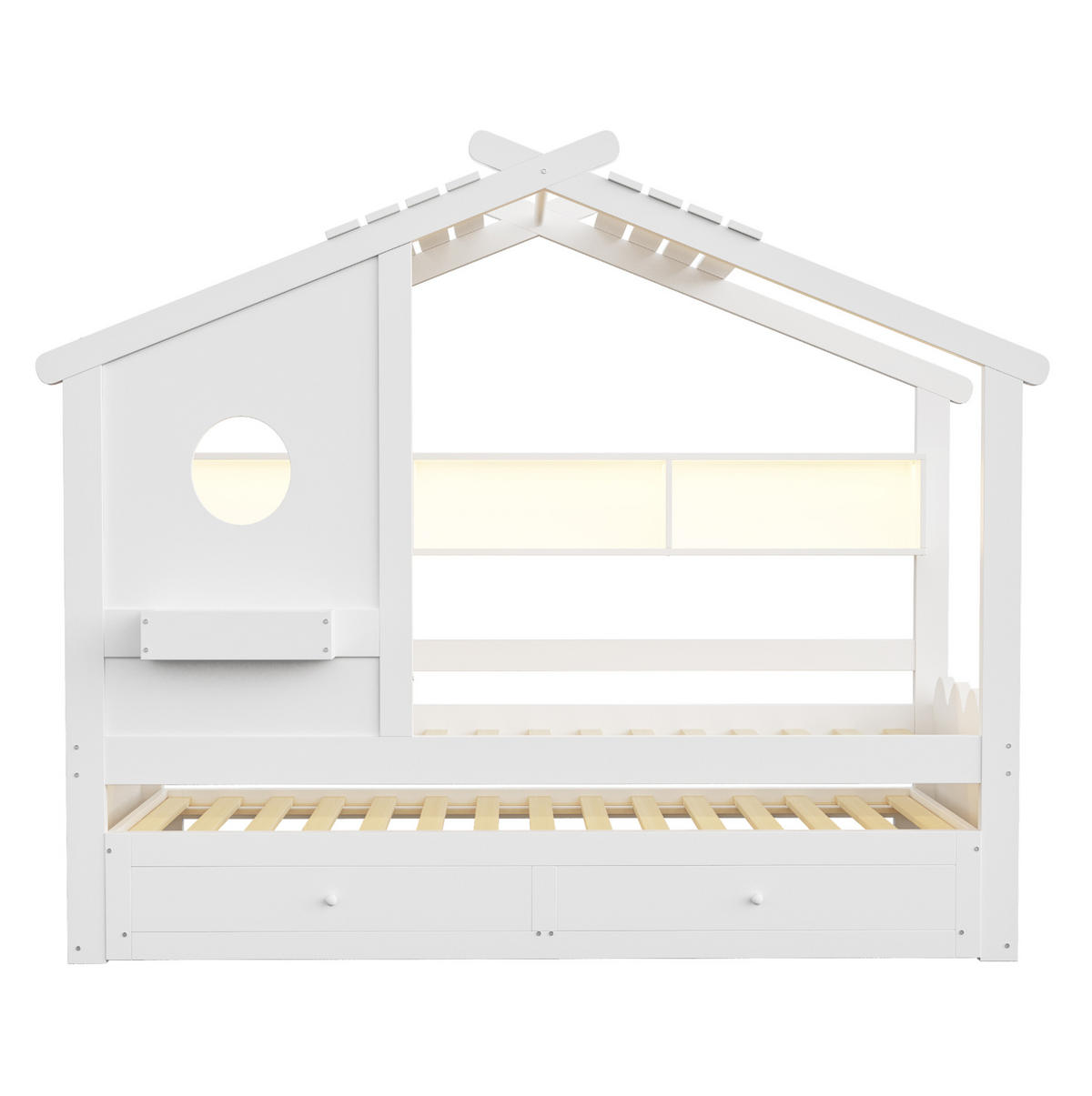 KINDERBETT 90/200 cm mit Ausziehbett 90/190, LED, USB- und USB-C-Anschluss, Schubladen, Weiß - Weiß, Holzwerkstoff (90/200cm) - Redom