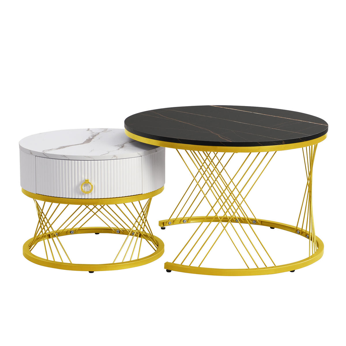 COUCHTISCH 2er Set Marmoroptik Gold - Schwarz, Holz (70/70/45cm) - Fortuna Lai
