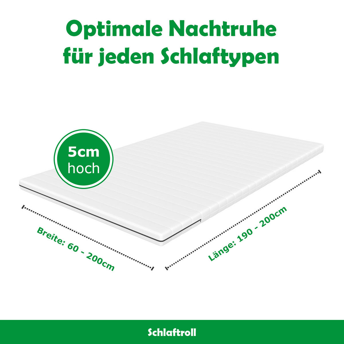 MATRATZENTOPPER 140 x 200 cm – ca. 5 cm Höhe - Weiß, Textil (140/200cm) - Schlaftroll