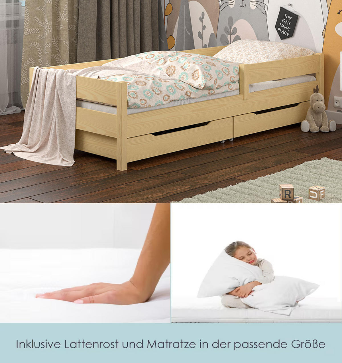KINDERBETT Mix 140x70 naturweiß mit Schubladen und Matratze - Weiß, Holzwerkstoff (70/140cm) - LUKDOM