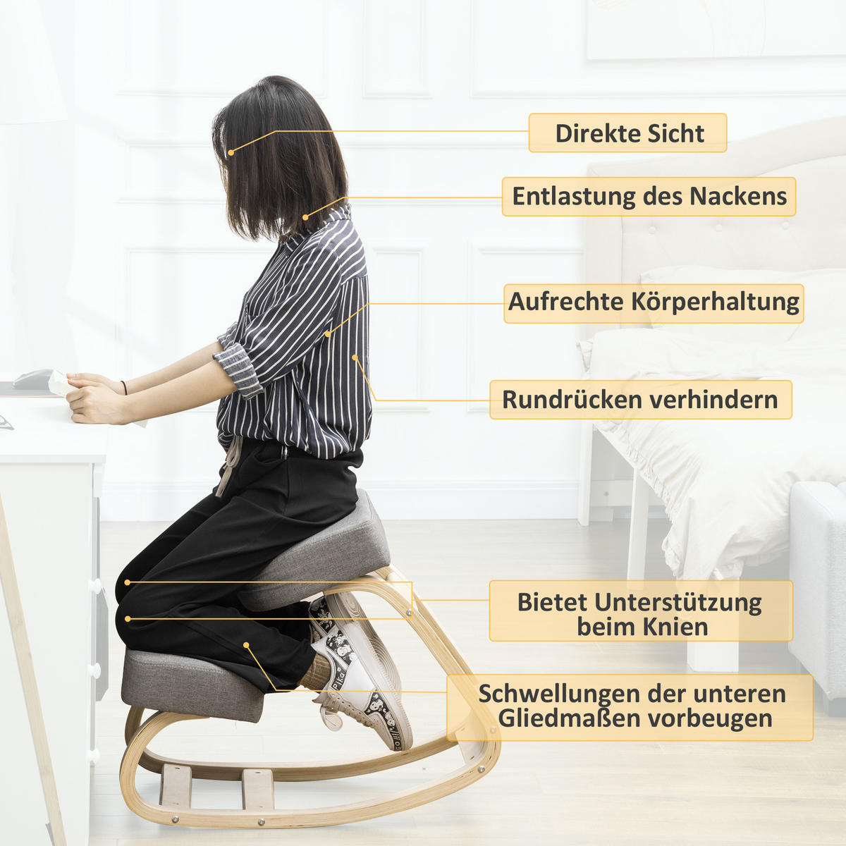 KNIESTUHL, ergonomischer Sitzhocker, Polsterhocker, 120 kg belastbar, Grau - Grau, Holz/Textil (51/58/69cm) - Vinsetto