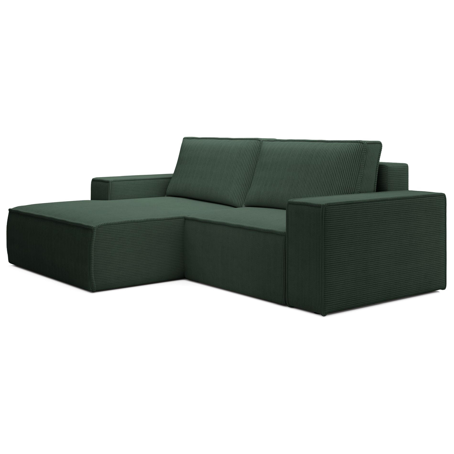 ECKSOFA Farese Mini mit Cordbezug Dunkelgrün, links - Dunkelgrün/Schwarz, Textil (240/167cm) - Selsey