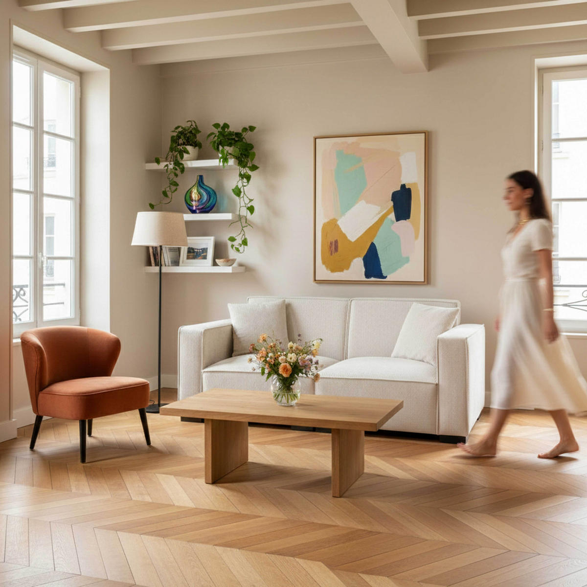 SOFA 2-Stizer, Weiß - Weiß, Textil (90/76/180cm) - Oviala