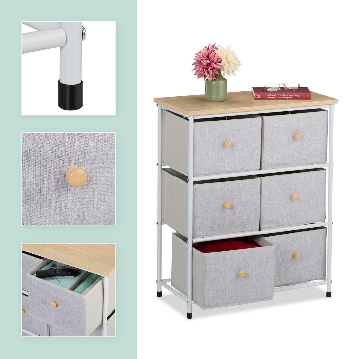 KOMMODE - Multicolor/Braun, Holz/Holzwerkstoff (60/73/32cm) - Relaxdays