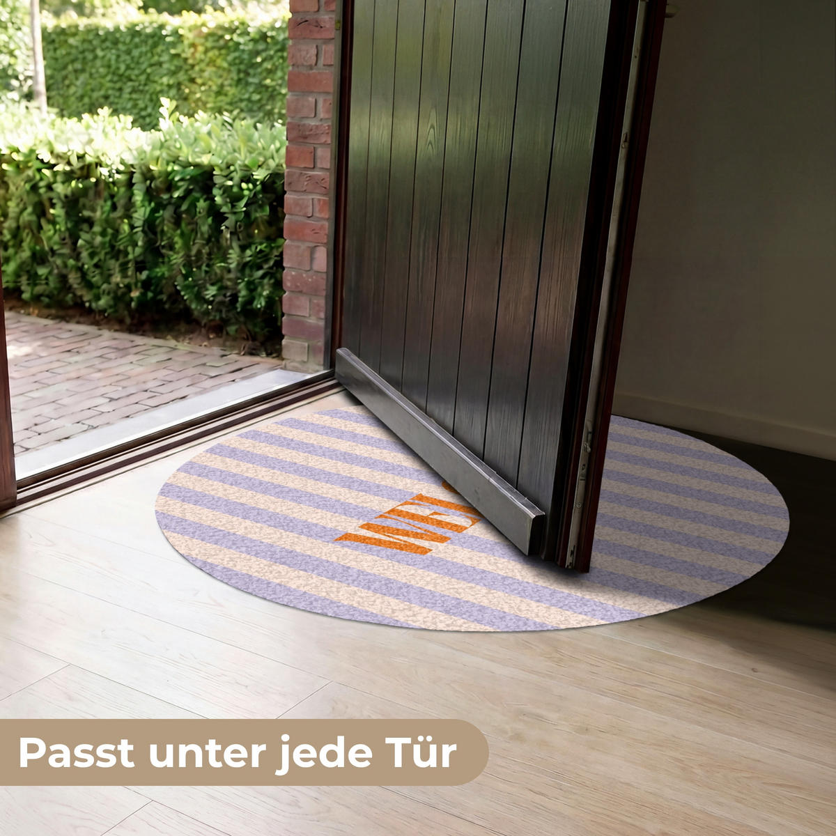 FUSSMATTE Lila – Orange – Streifen – Willkommen 90x90 cm - Flieder, Kunststoff (90/0.4cm) - MuchoWow