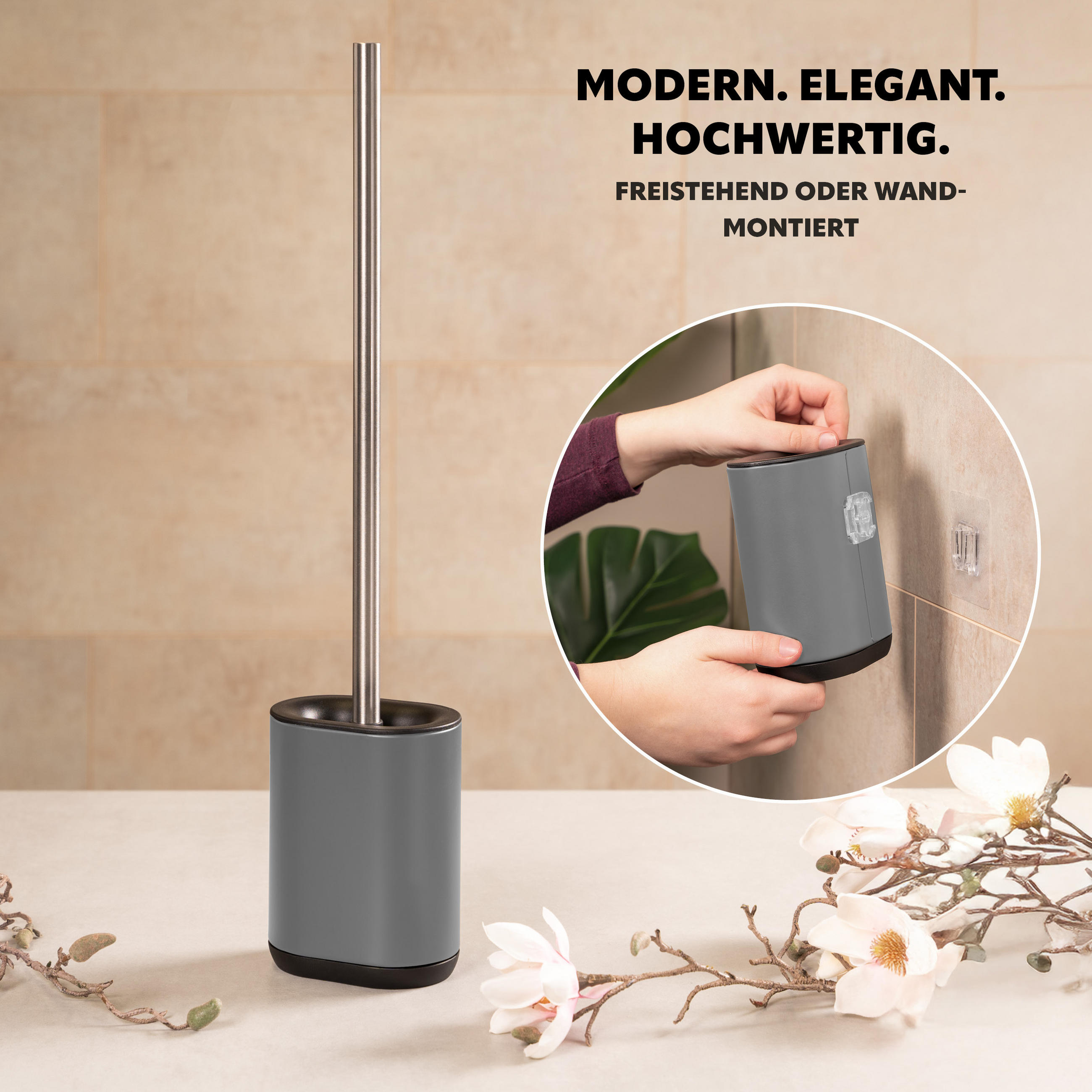 WC-GARNITUR BARBENA, grau, Kunststoff Edelstahl - Grau, Metall (11/53/4cm) - bremermann